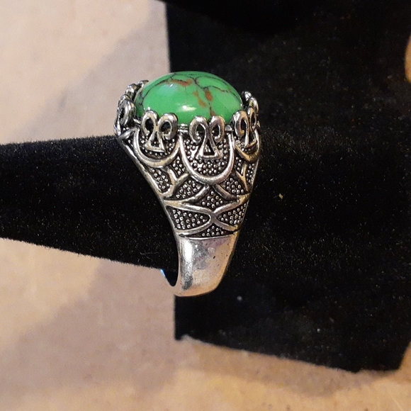 Green Copper Turquoise Statement Ring .925 Sterling Silver Filigree size 7 - Picture 2 of 4